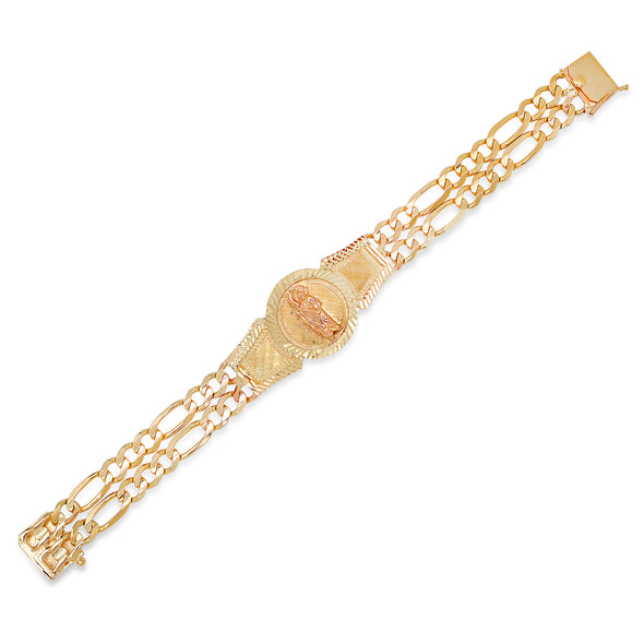 14K Yellow Gold 70 Gram Double Strand Figaro Saints Bracelet