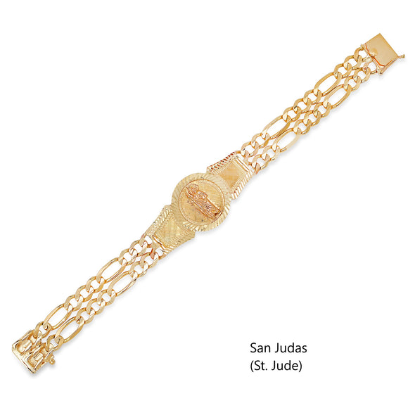 14K Yellow Gold 70 Gram Double Strand Figaro Saints Bracelet