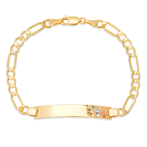 14K Yellow Gold 100 Figaro Ladies ID Bracelets
