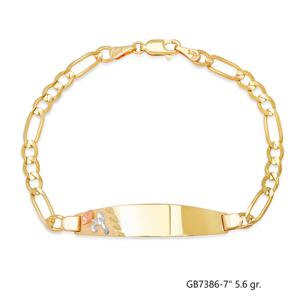14K Yellow Gold 100 Figaro Ladies Oval ID Bracelets