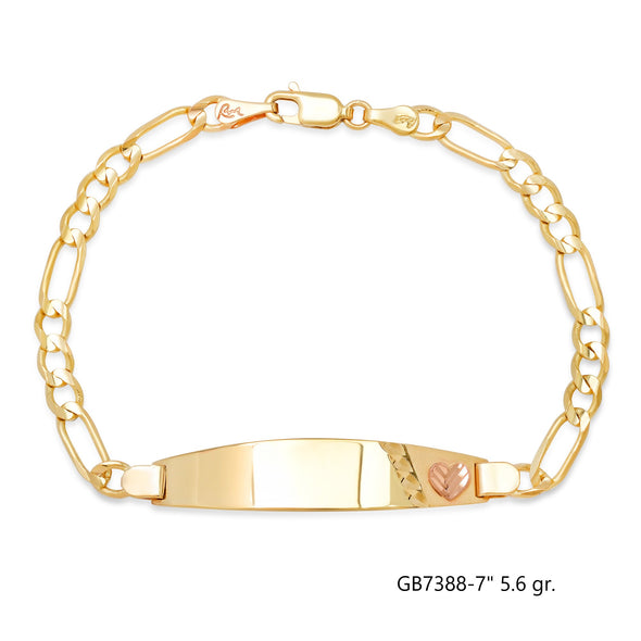 14K Yellow Gold 100 Figaro Ladies Oval ID Bracelets