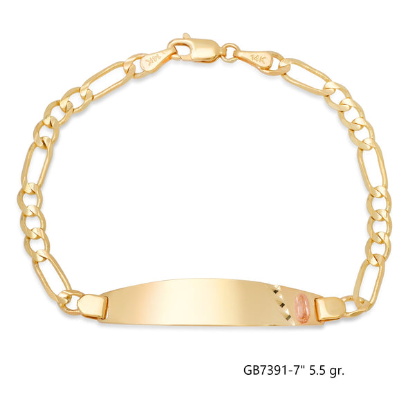 14K Yellow Gold 100 Figaro Ladies Oval ID Bracelets