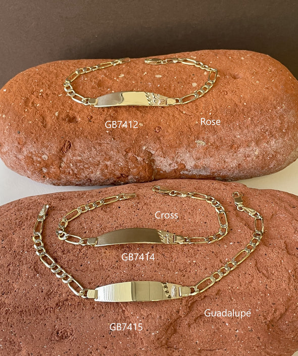 14K Gold 100 Pave Figaro Ladies Oval ID Bracelet