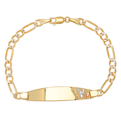 14K Gold 100 Pave Figaro Ladies Oval ID Bracelet