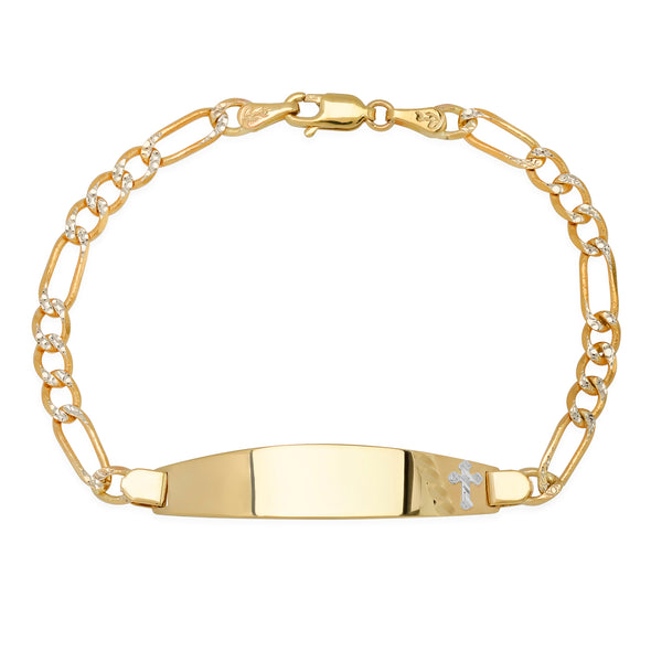 14K Gold 100 Pave Figaro Ladies Oval ID Bracelet
