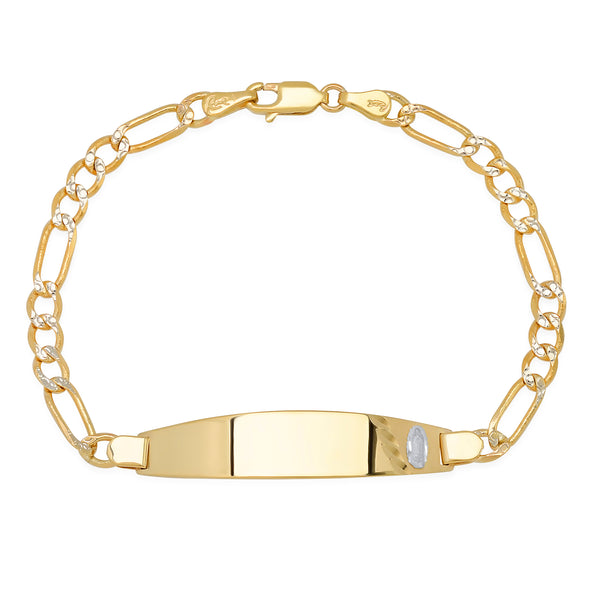 14K Gold 100 Pave Figaro Ladies Oval ID Bracelet