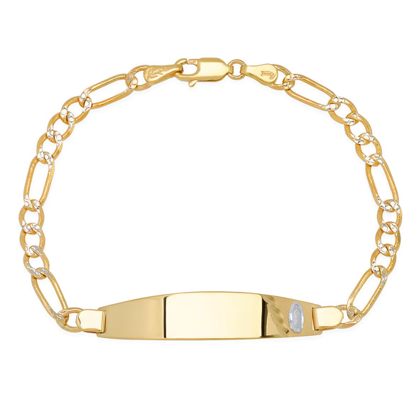 14K Gold 100 Pave Figaro Ladies Oval ID Bracelet