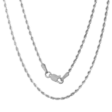 14K White Gold 2 mm Rope Chain (18-30 Inch)