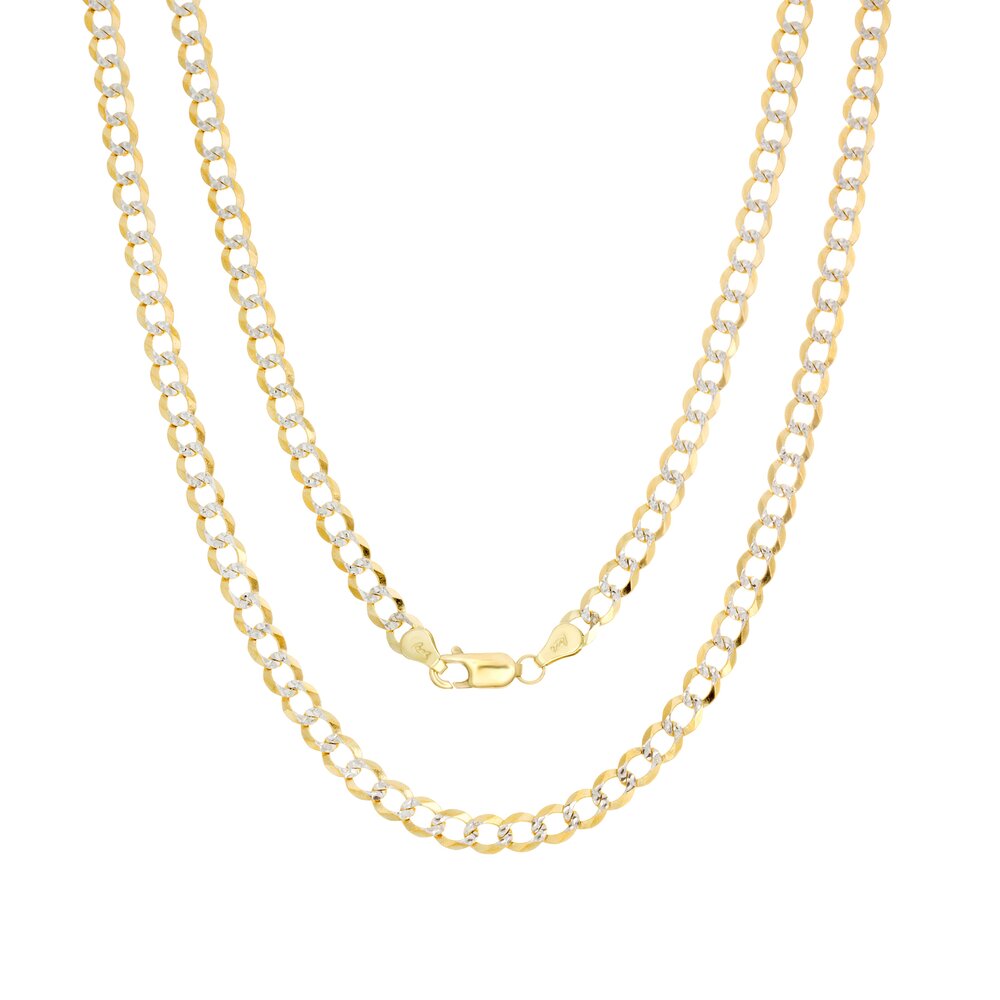 14K Two-tone Gold 4 mm Pave Curb Chain (18-24 Inch)