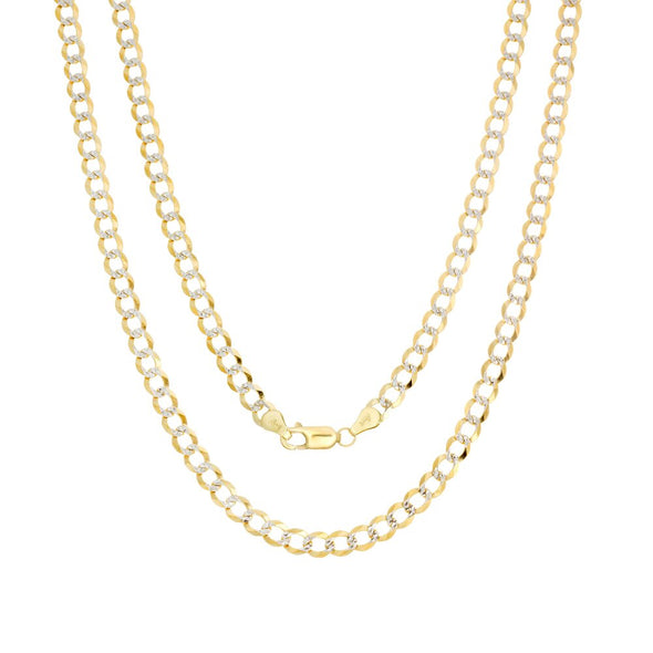 14K Two-tone Gold 4 mm Pave Curb Chain (18-24 Inch)