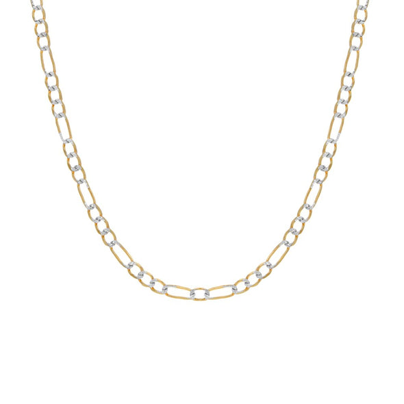 14K Two-tone Gold Pave 2.5 mm Figaro Chain Necklace ( 16-24 Inch )