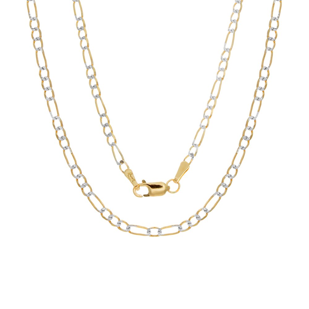 14K Two-tone Gold Pave 2.5 mm Figaro Chain Necklace ( 16-24 Inch )