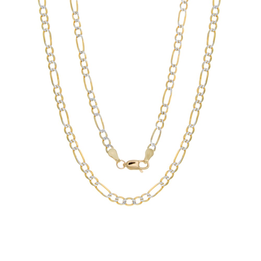 14K Two-tone Gold 3 mm Pave Figaro Chain Necklace ( 16-24 Inch )
