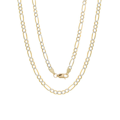 14K Two-tone Gold 3 mm Pave Figaro Chain Necklace ( 16-24 Inch )