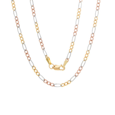 14K Tri-color Gold 3 mm Figaro Chain ( 16-24 Inch)