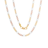 14K Tri-color Gold 2.5 mm Figaro Chain ( 16-24 Inch)