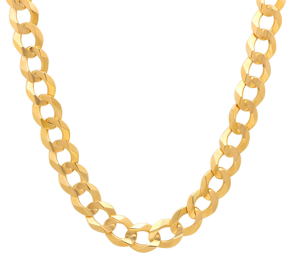 14K Yellow Gold 12mm Beveled Curb Canal Chain (24-30 Inch)