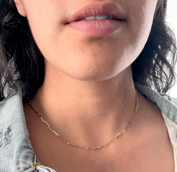 14k Yellow Gold 2 mm Paperclip Chain ( 18-24 Inch )