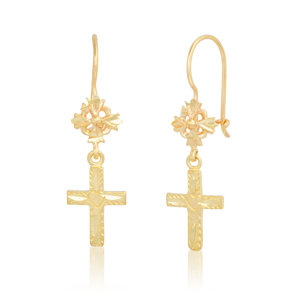 14K Gold Taos Cross Drop Earring