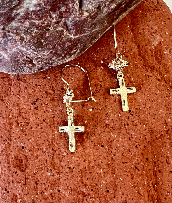 14K Gold Taos Cross Drop Earring