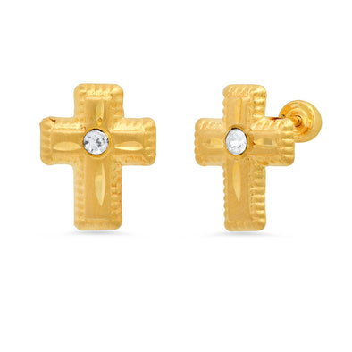14K Yellow Gold Cross Baby Stud Earring