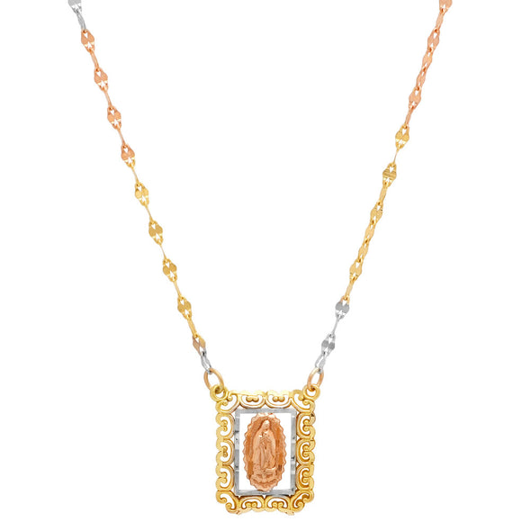 14K Tri-color Gold Our Lady of Guadalupe Scapular Necklace ( 18 Inch )