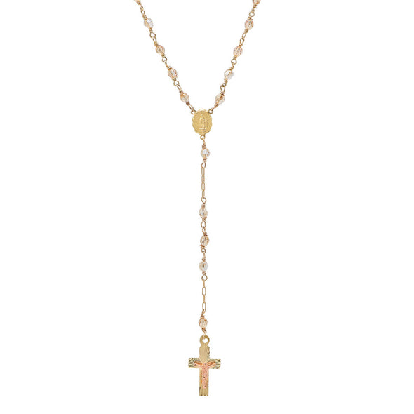 14K Yellow Gold Rosary Necklace with Swarovski Crystal (24 Inch)