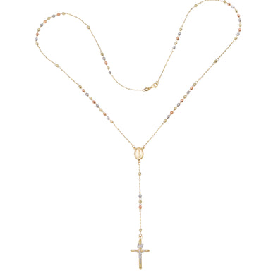 14K Tri-color Gold Guadalupe Rosary Necklace
