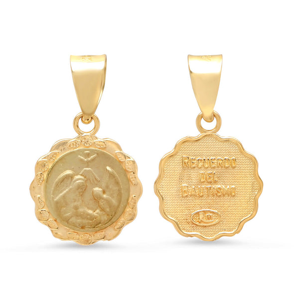 14K Yellow Gold Recuerdo del Bautizo Baptismal Medal Pendant