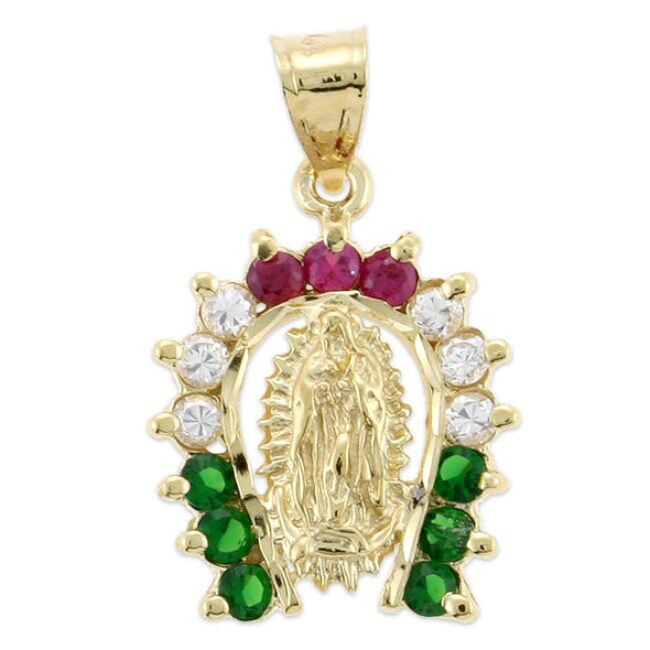 Yellow Gold Bandera Lucky Guadalupe Cubic Zirconia Pendant