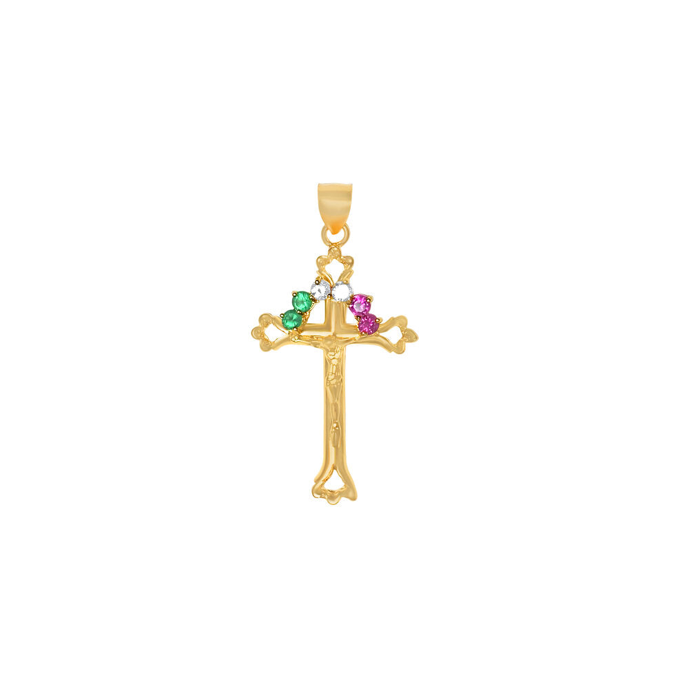 Yellow Gold Bandera Cubic Zirconia Crucifix Pendant