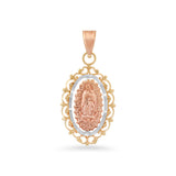 14 karat gold tri color Our Lady of Guadalupe religious pendant