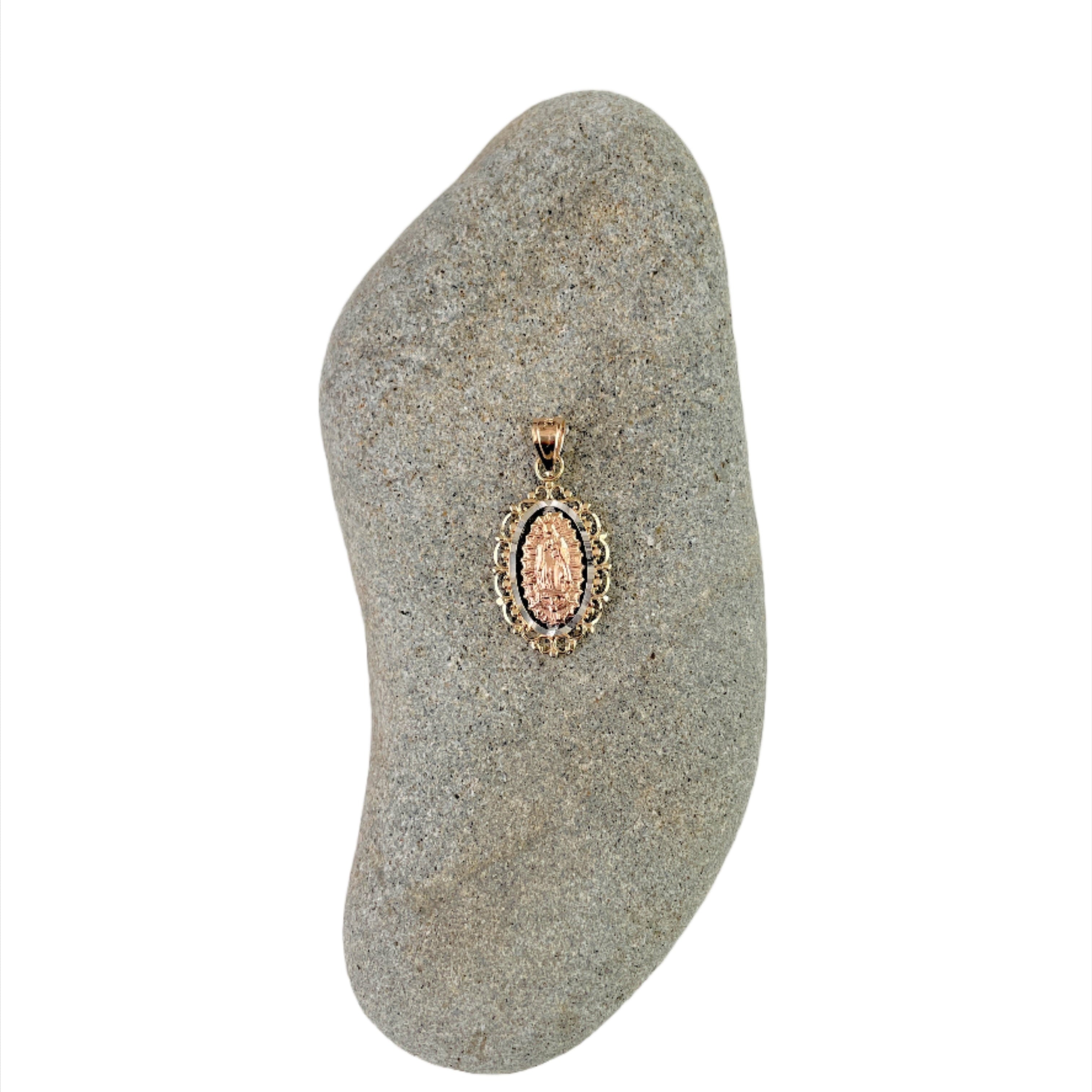 14 karat rose and yellow and white gold Our Lady of Guadalupe pendant 