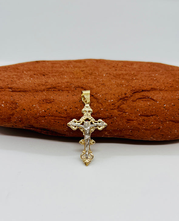 14K Gold Two-tone Crucifix Pendant