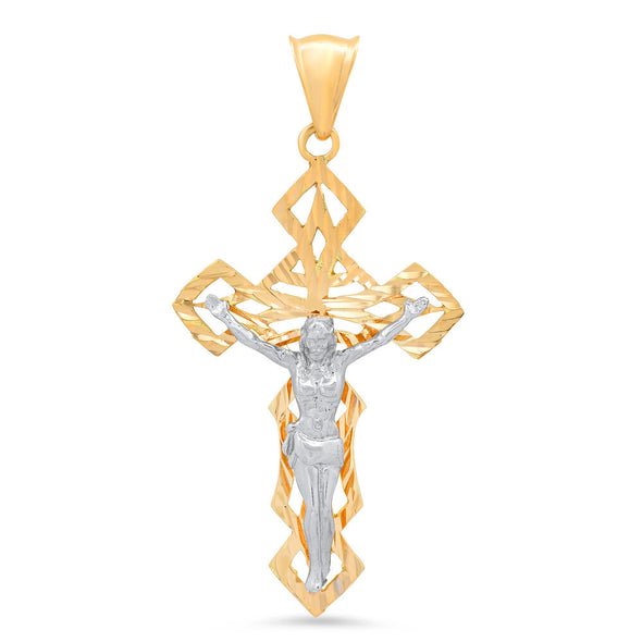 14K Two-tone Gold Shining Light Crucifix Pendant