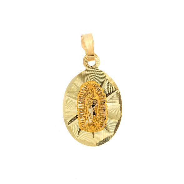 Yellow Gold Plated Oval Our Lady of Guadalupe Figaro Necklace ( 24 Inch )