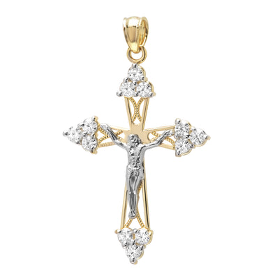 14K Yellow Gold and White Topaz Crucifix Pendant