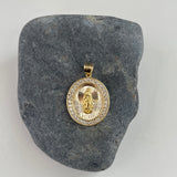 14K Yellow Gold and White Cubic Zirconia Oval Guadalupe Medal Pendant