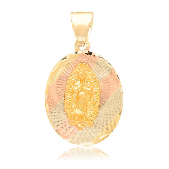 14K Tri-color Gold Our Lady of Guadalupe Oval Medal Pendant