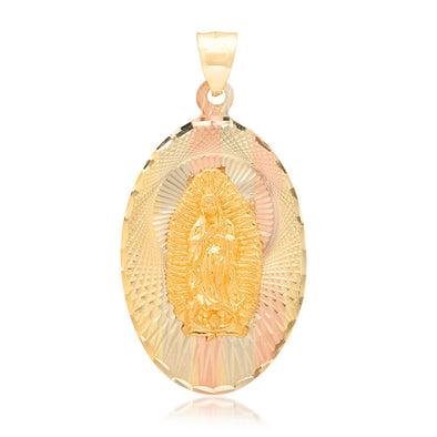 14K Tri-color Gold Our Lady of Guadalupe Oval Medal Pendant