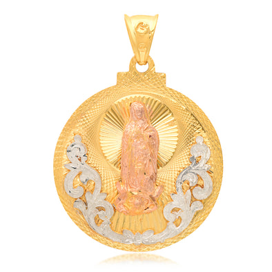 14K Tri-color Gold Our Lady of Guadalupe Rodeo Medal Pendant