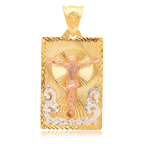 14K Tri-color Gold Crucifix Scapular Medal Pendant