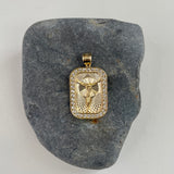 14K Yellow Gold and White Cubic Zirconia Crucifix Medal Pendant