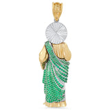 14k Two-tone Gold San Jude San Judas Pendant Green CZ