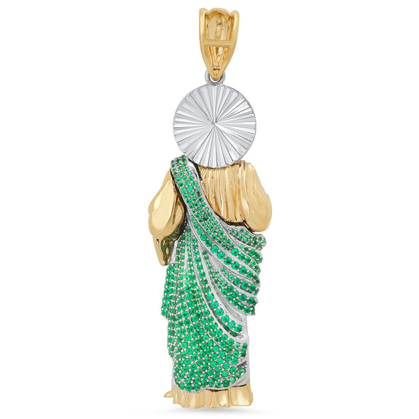 14k Two-tone Gold San Jude San Judas Pendant Green CZ