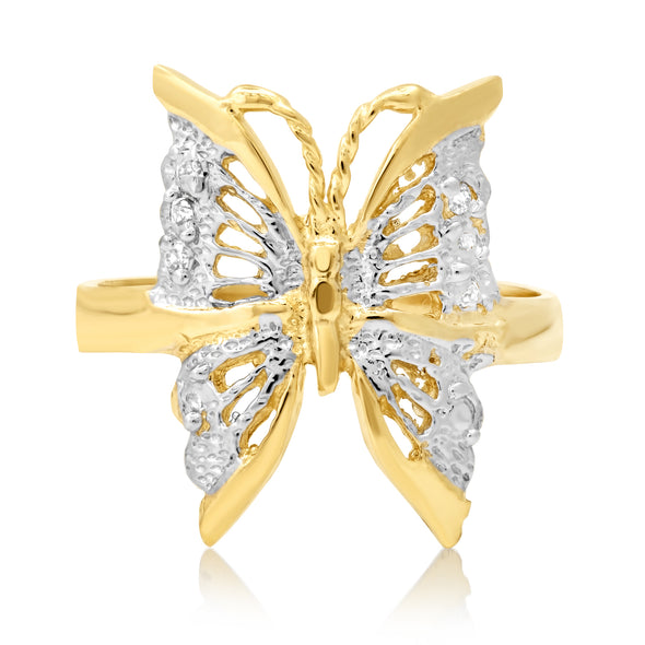 14K Yellow Gold CZ Butterfly Ring