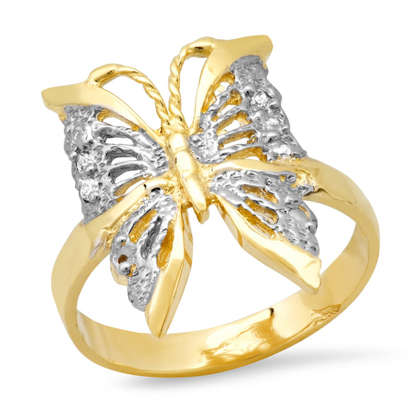 14K Yellow Gold CZ Butterfly Ring