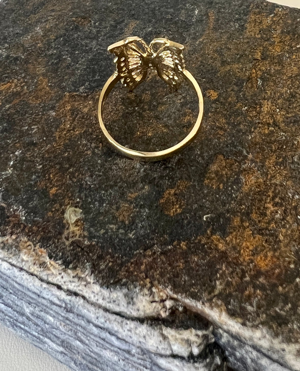 14K Yellow Gold CZ Butterfly Ring