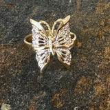 14K Yellow Gold CZ Butterfly Ring