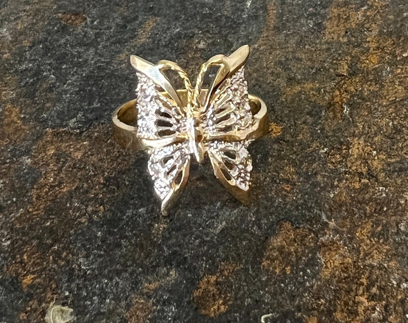 14K Yellow Gold CZ Butterfly Ring